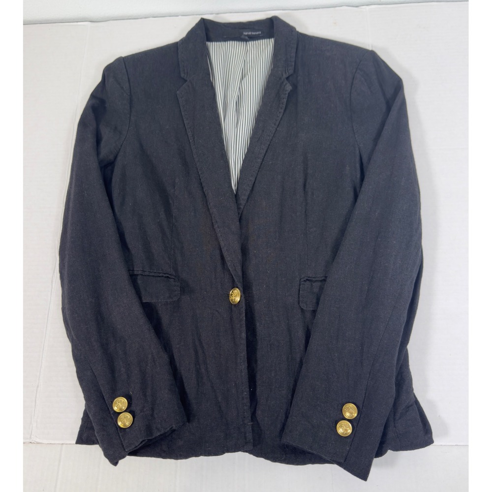 Harve Benard‎ Womens  Linen Blend Nautical Blazer Gold Anchor Buttons 6 Coastal